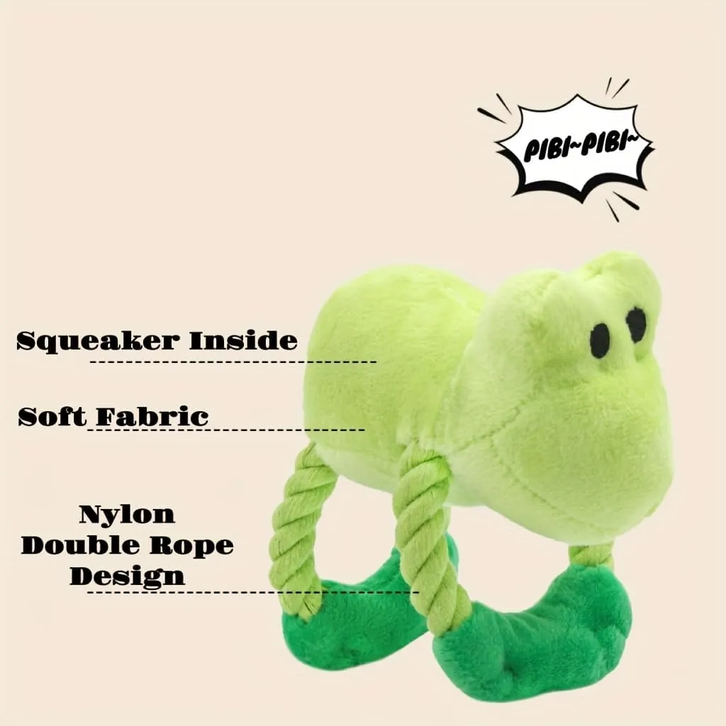Durable Plush Dog Toy with Squeaker - Double Rope Knot Chew Toy for Dogs & Cats, Teeth Cleaning, Stress Relief, Fun and Interactive Play, All Breeds (Frog)