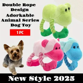 Durable Plush Dog Toy with Squeaker - Double Rope Knot Chew Toy for Dogs & Cats, Teeth Cleaning, Stress Relief, Fun and Interactive Play, All Breeds (Frog)