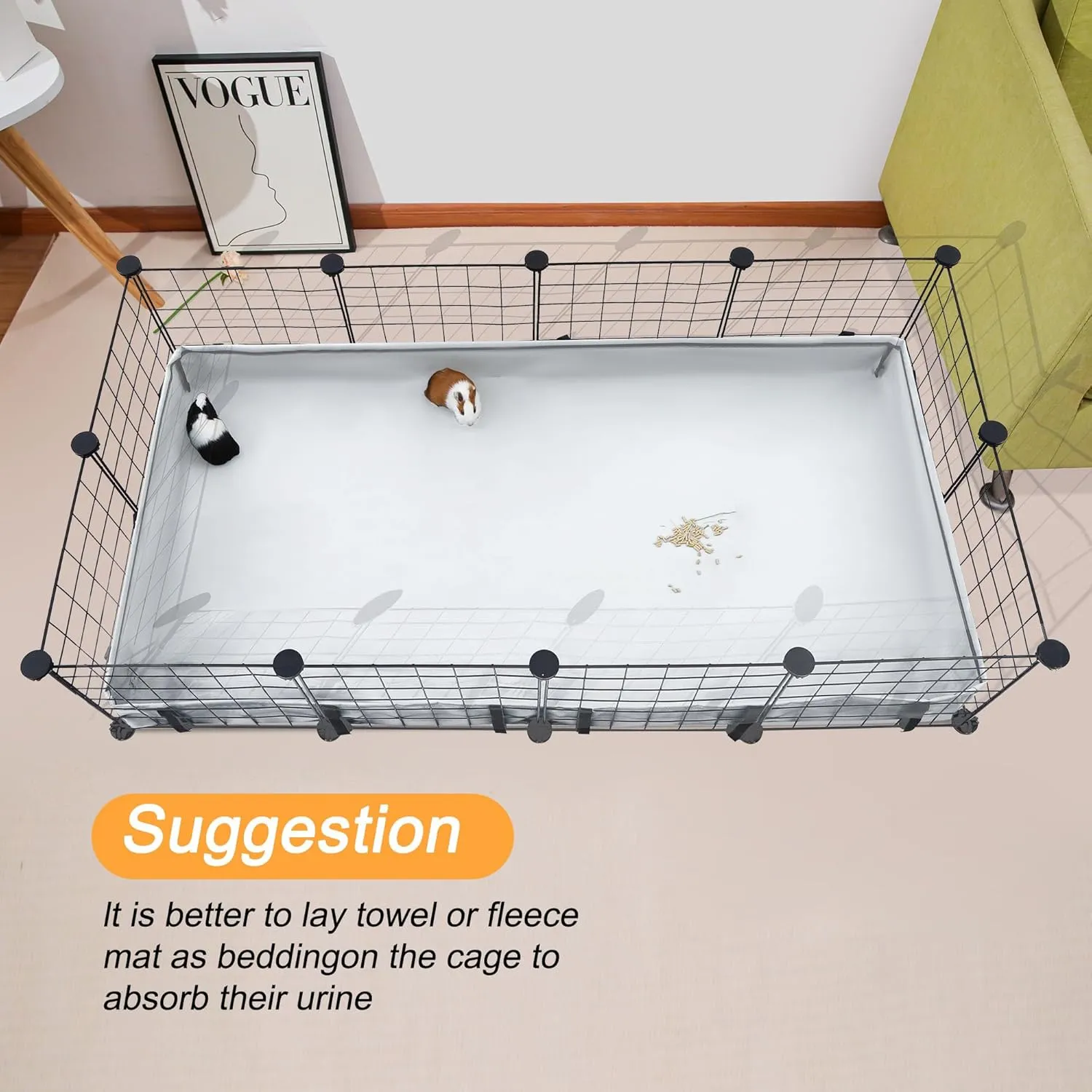 DZWLKJ Guinea Pig Cage Liner Tarp Bottom Waterproof and Washable Base Also for Rabbits, Bunny, Chinchesillas, Hedgehog, Ferrets and Other Small Animals(24x48 inches)