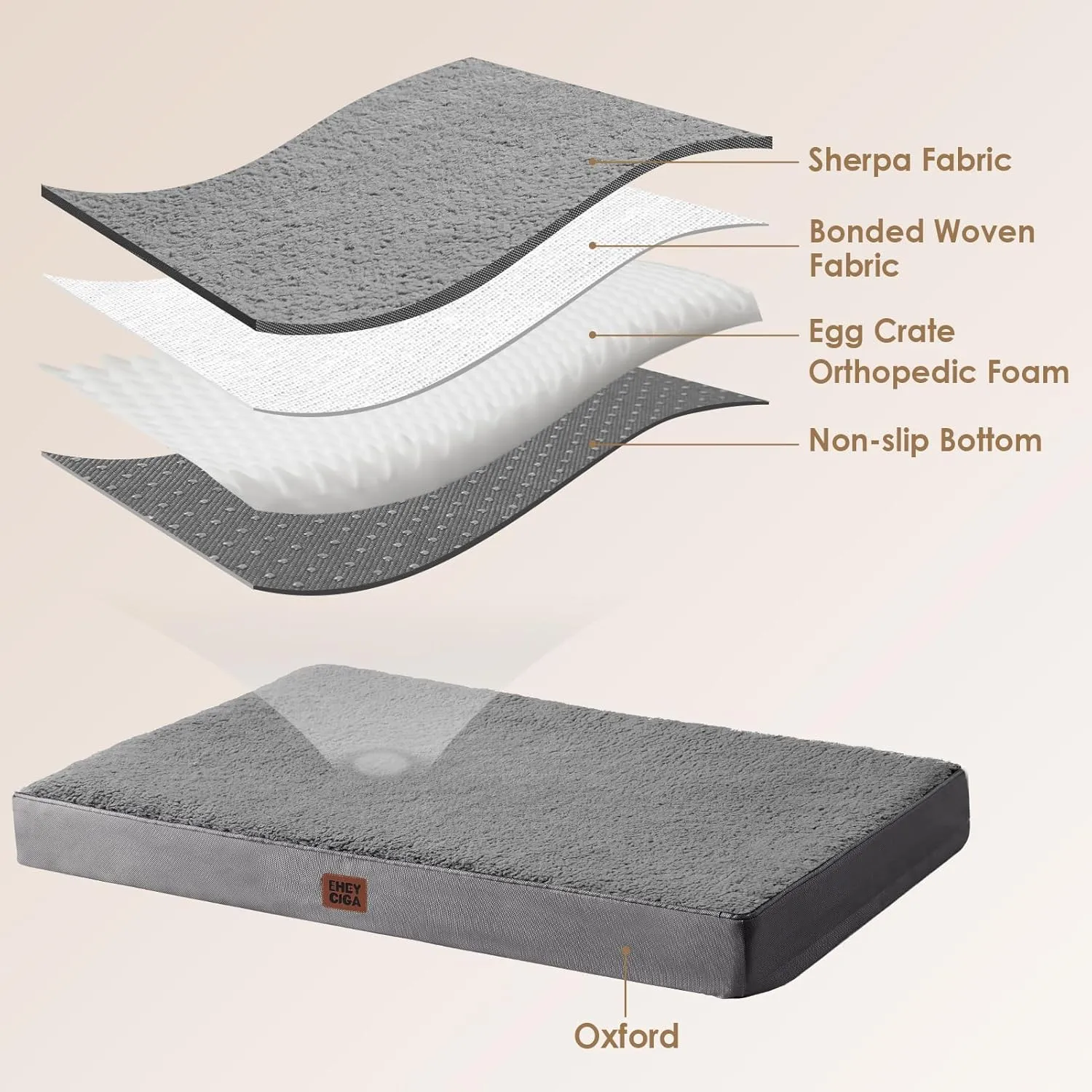 EHEYCIGA Orthopedic XXL Dog Beds for Jumbo Dogs with Removable Washable Cover, Grey, 50x36