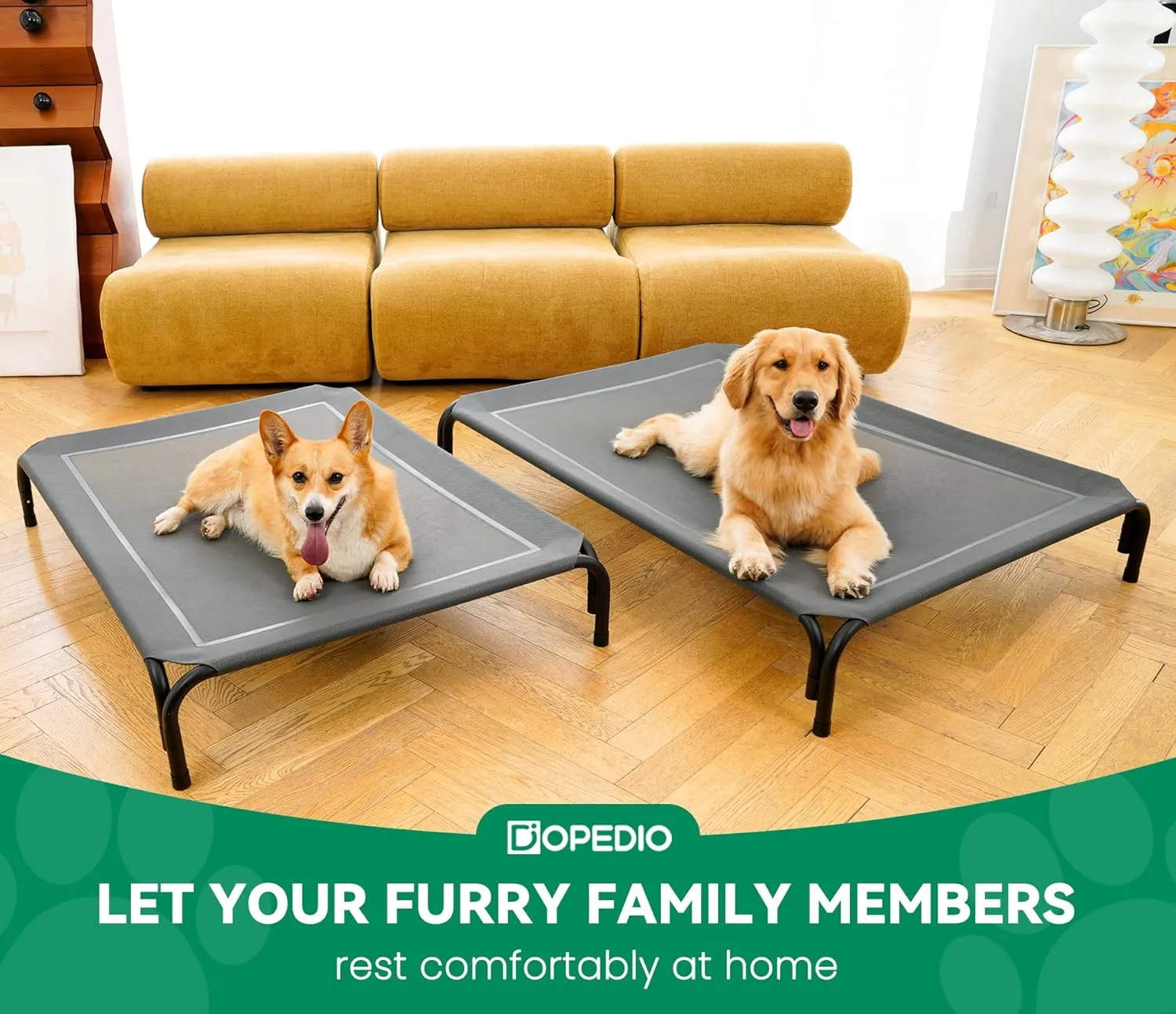 Elevated Dog Bed Raised Outdoor Dog Cot for Large Dogs, Installation Requires No Tools, Frame with Washable Cooling Breathable Mesh Anti-Slip Feet, Indoor Pet Bed, Grey, 43.3 Inches