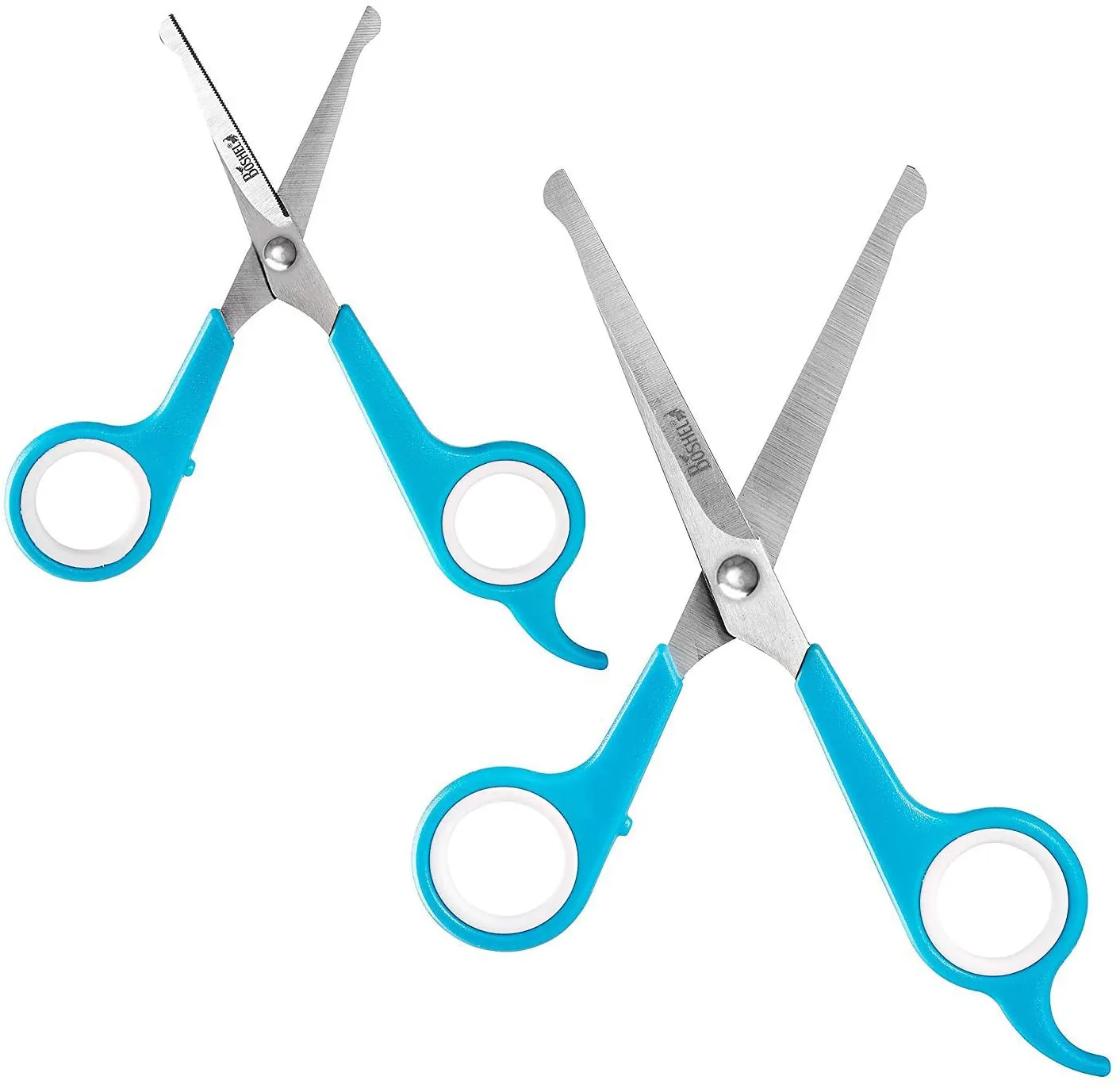 Elfirly Dog Grooming Scissors Set - 2 Pet Grooming Scissors – Safe Rounded Tips – 1 Small Micro Serrated Dog Trimming Scissor For Face, Ear, Nose & Paw   1 Larger Dog Scissor