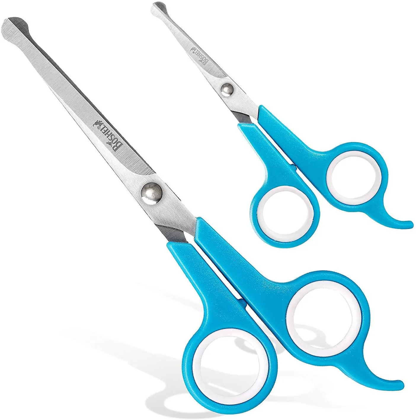 Elfirly Dog Grooming Scissors Set - 2 Pet Grooming Scissors – Safe Rounded Tips – 1 Small Micro Serrated Dog Trimming Scissor For Face, Ear, Nose & Paw   1 Larger Dog Scissor