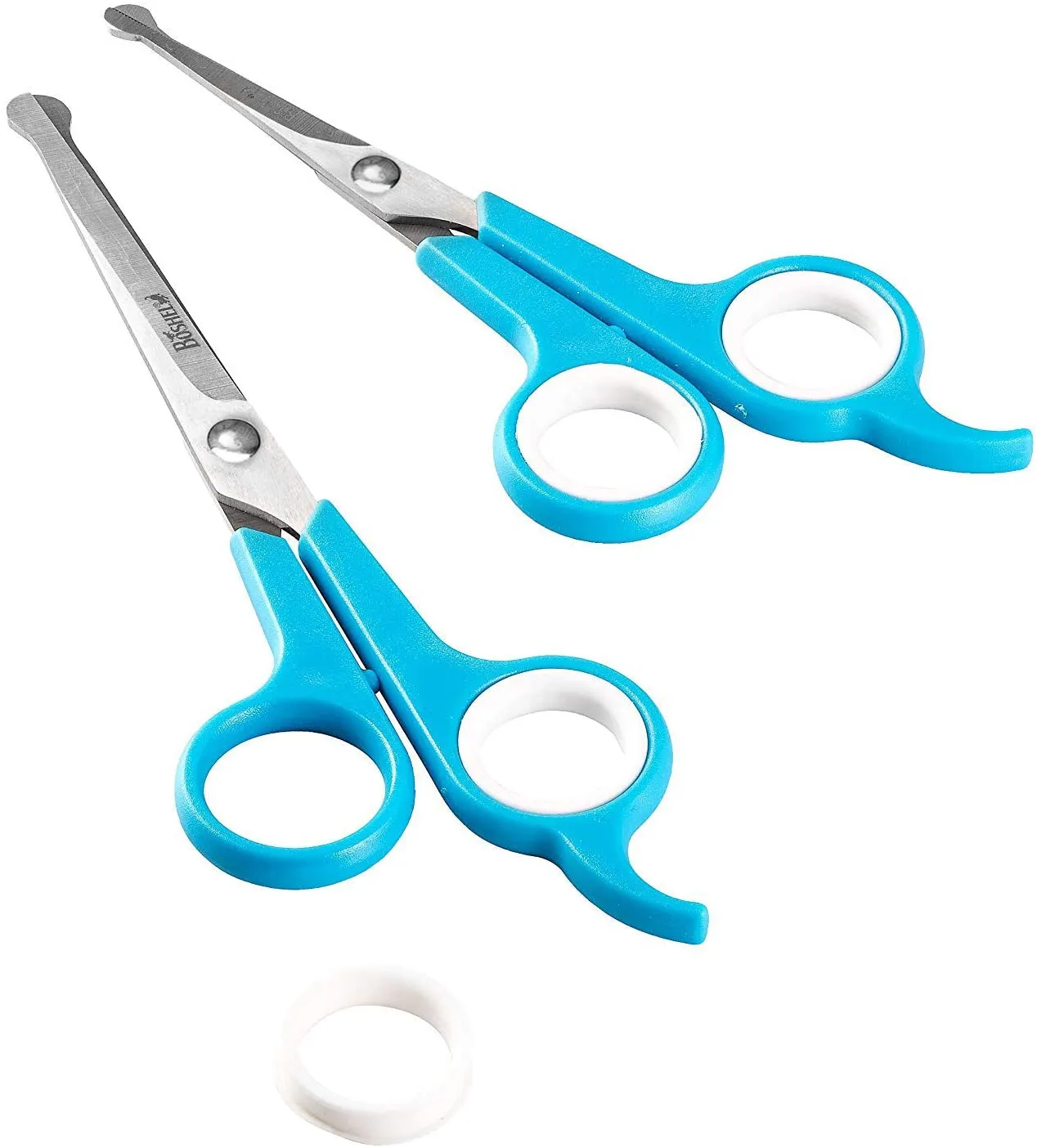 Elfirly Dog Grooming Scissors Set - 2 Pet Grooming Scissors – Safe Rounded Tips – 1 Small Micro Serrated Dog Trimming Scissor For Face, Ear, Nose & Paw   1 Larger Dog Scissor