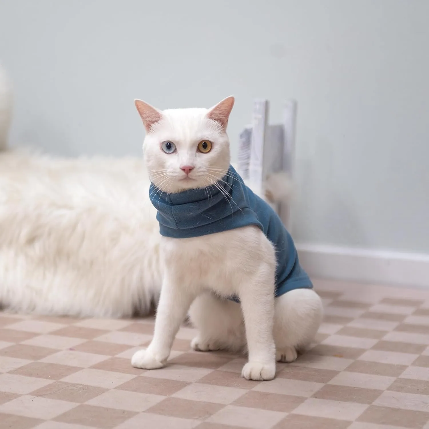 EXPAWLORER Soft Cat Sweater - Cat Sweaters - Warm Clothes for Cats & Small Dogs, Pregnant Dogs Included, Winter Pullover Design, Soft Fleece Sweatshirt, Blue Size S