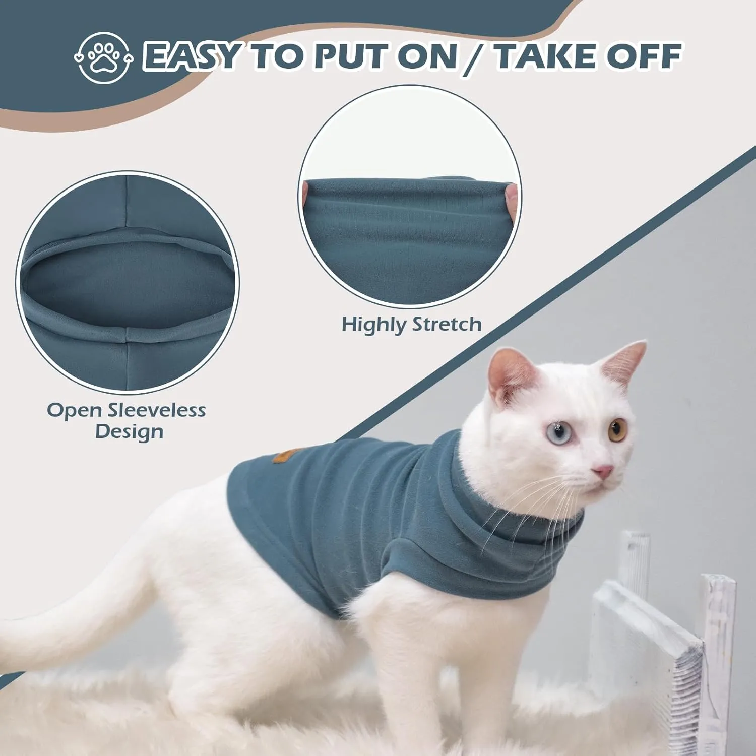 EXPAWLORER Soft Cat Sweater - Cat Sweaters - Warm Clothes for Cats & Small Dogs, Pregnant Dogs Included, Winter Pullover Design, Soft Fleece Sweatshirt, Blue Size S