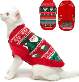 EXPAWLORER Stylish Knitted Cat Christmas Sweater - Soft Clothes for Cats, Kitten Xmas Sweater with Sleeve Warm Apparel, Small