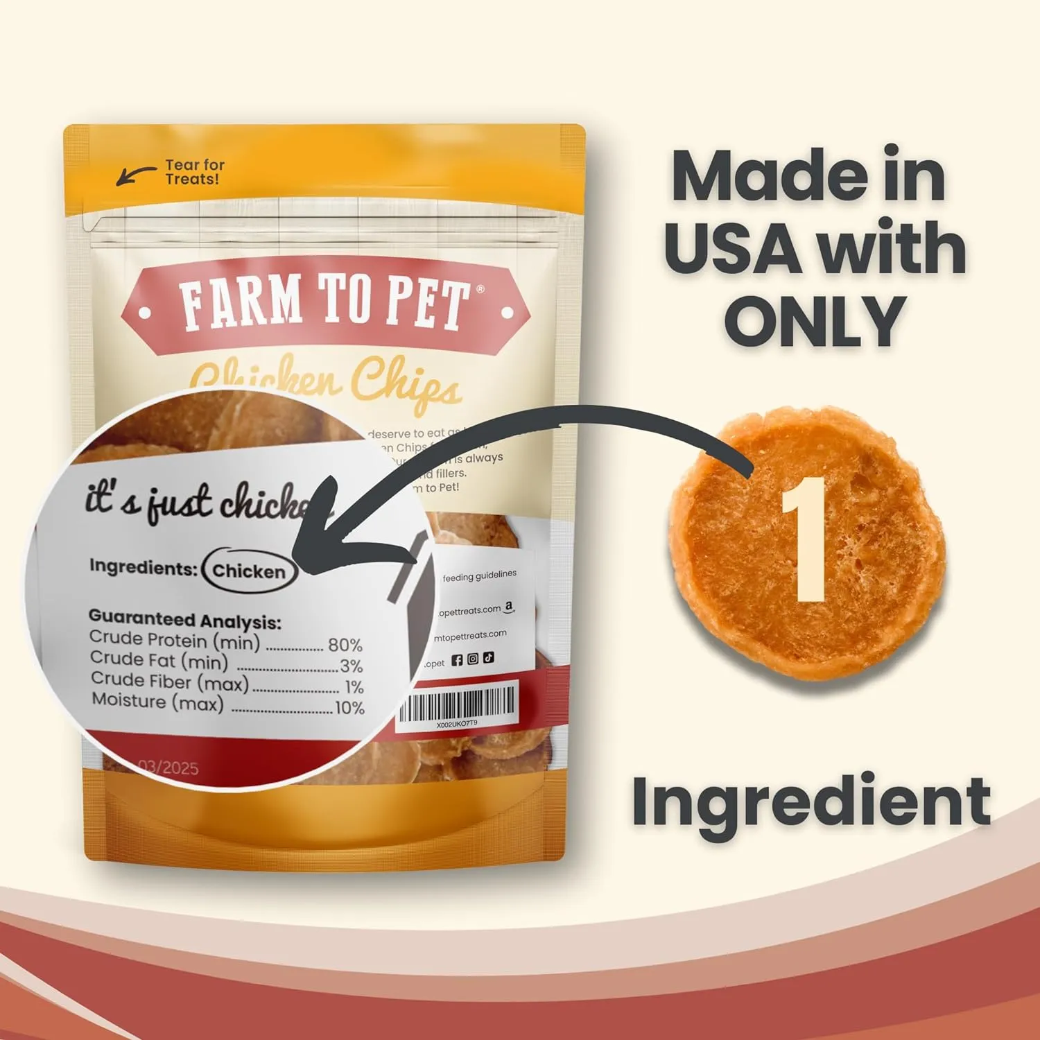 Farm To Pet - Dog Training Treats - Chicken Chips, Single Ingredient, Lean, All Natural, Healthy Dog Treats for Small, Medium, Large Breeds, & Puppies, Made in USA