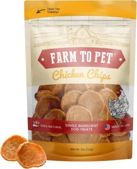 Farm To Pet - Dog Training Treats - Chicken Chips, Single Ingredient, Lean, All Natural, Healthy Dog Treats for Small, Medium, Large Breeds, & Puppies, Made in USA