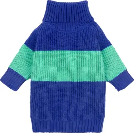 Fitwarm Color Block Dog Sweater, Thermal Dog Winter Clothes for Small Dogs Boy Girl, Soft Turtleneck Sweater for Dog, Pet Outfit, Royal Blue, Turquoise Green, Large