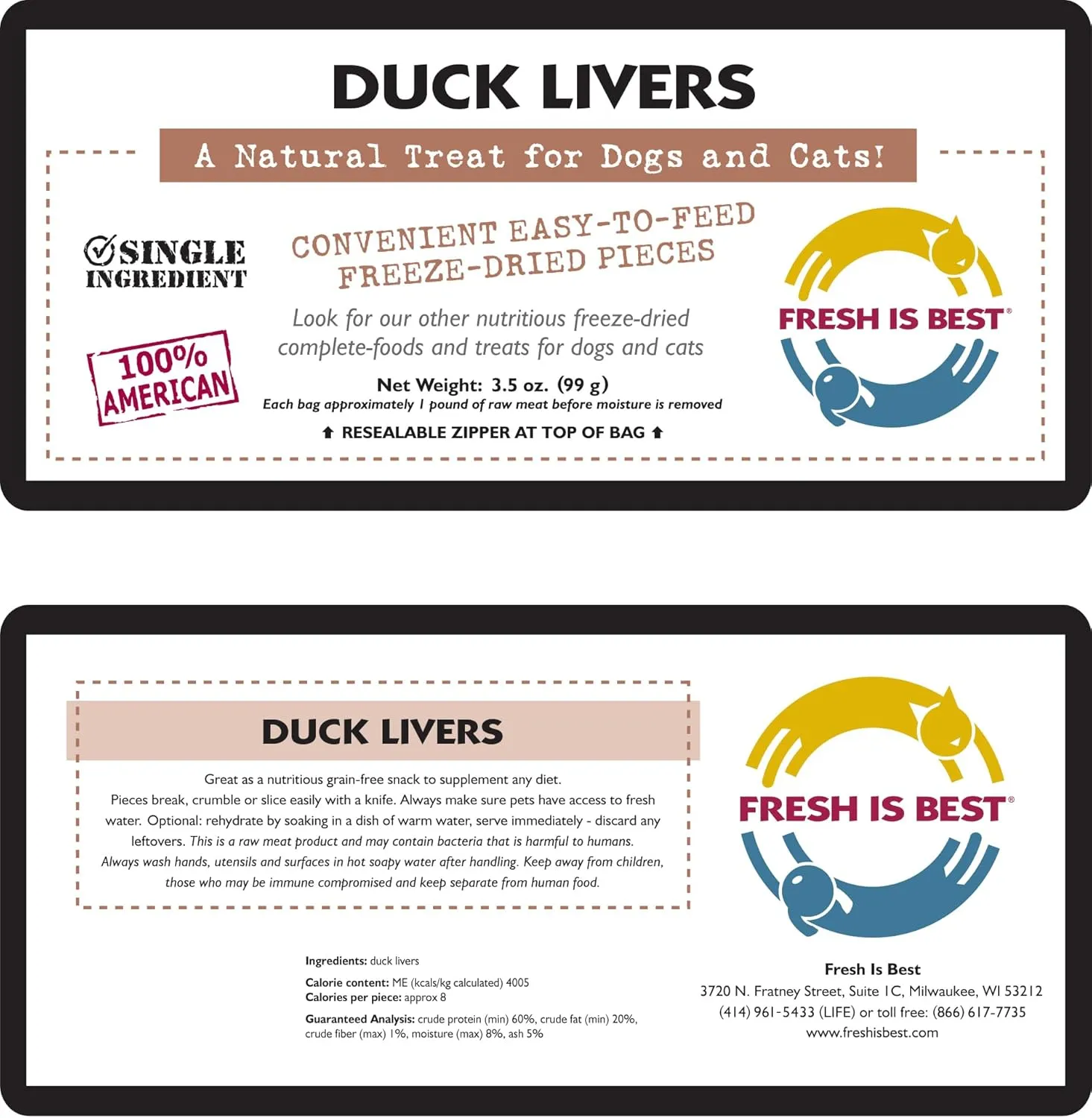 Fresh Is Best - Freeze Dried Healthy Raw Meat Treats for Dogs & Cats - Duck Livers