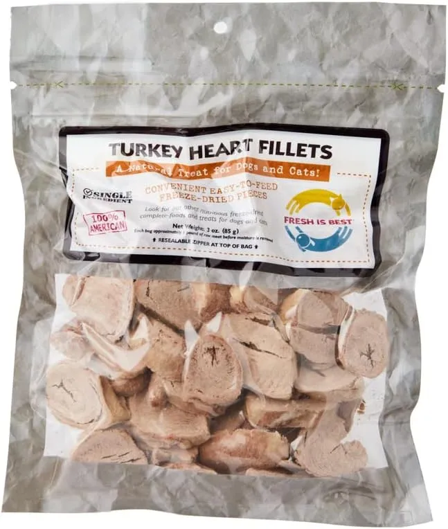 Fresh Is Best - Freeze Dried Healthy Raw Meat Treats for Dogs & Cats - Turkey Heart Fillets