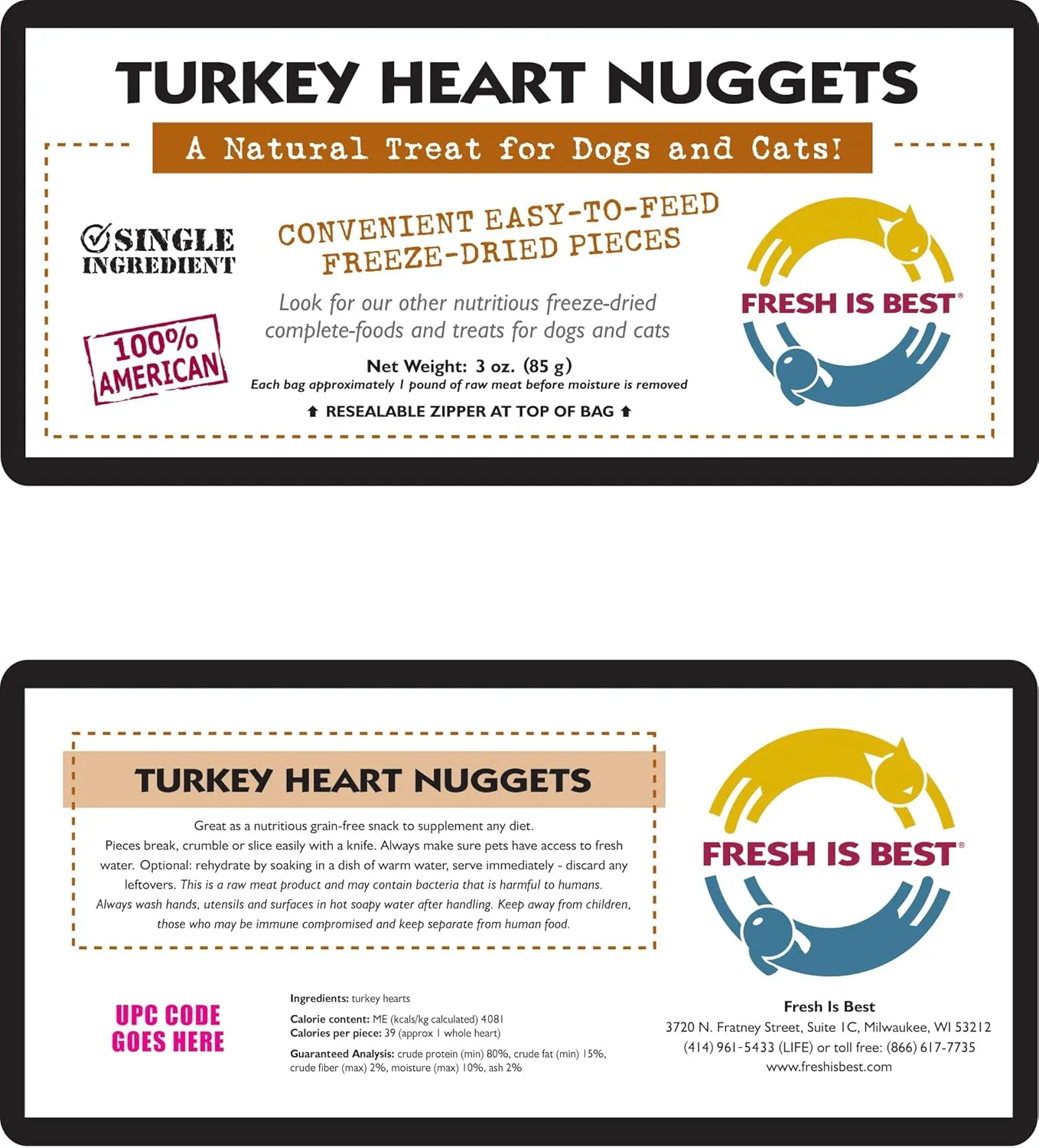 Fresh Is Best - Freeze Dried Healthy Raw Meat Treats for Dogs & Cats - Turkey Heart Nuggets