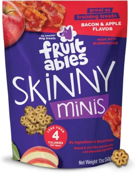 Fruitables Skinny Mini Dog Treats, Healthy Sweet Potato Treat for Dogs, Low Calorie & Delicious, Puppy Training, Free of Wheat, Corn and Soy, Made in the USA, Bacon and Apple Flavor, 12oz