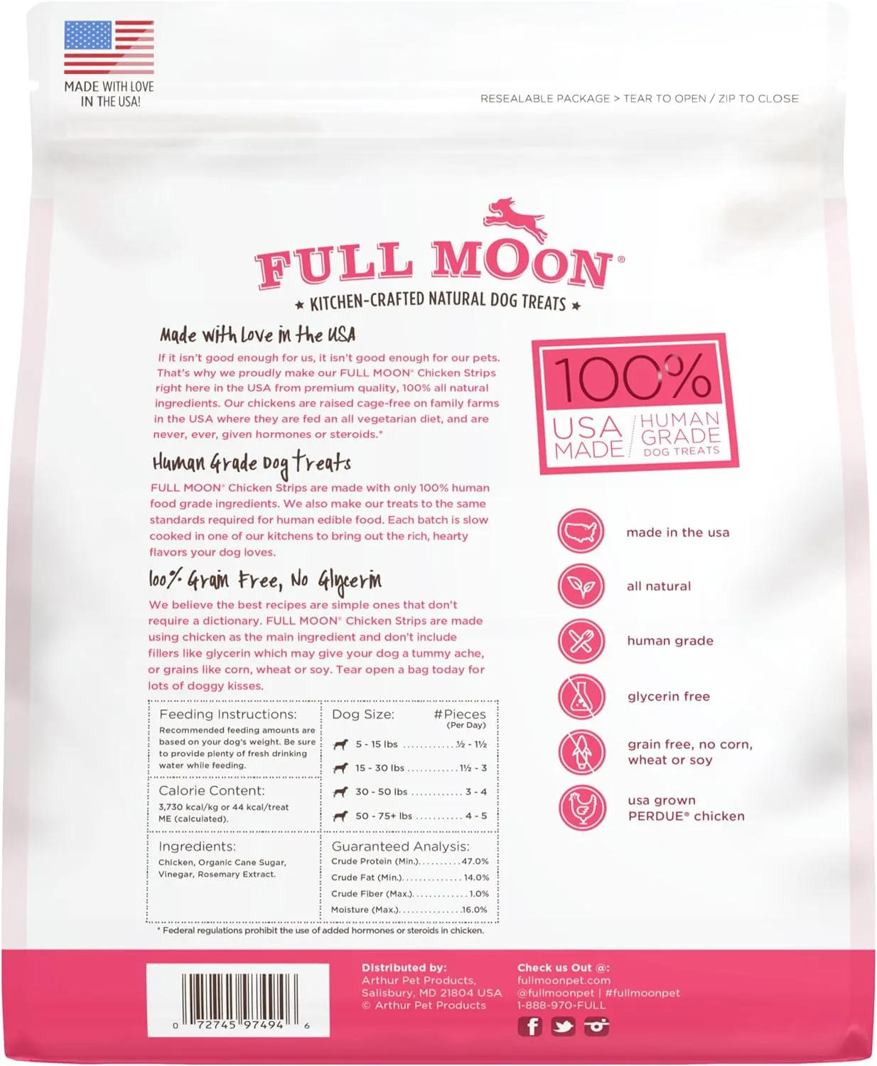 Full Moon Chicken Strips Healthy All Natural Dog Treats Human Grade Made in USA Grain Free, 1.5 Pound (Pack of 1)