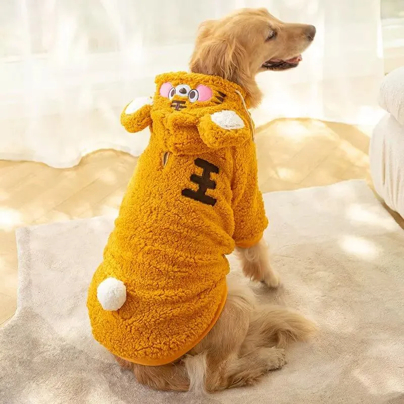 Furry Fleece Sweater Tiger-designed Winter Coat For Medium Large Size Dog