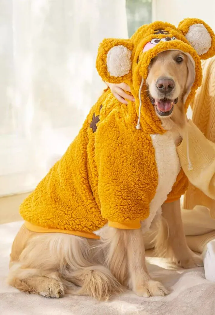 Furry Fleece Sweater Tiger-designed Winter Coat For Medium Large Size Dog