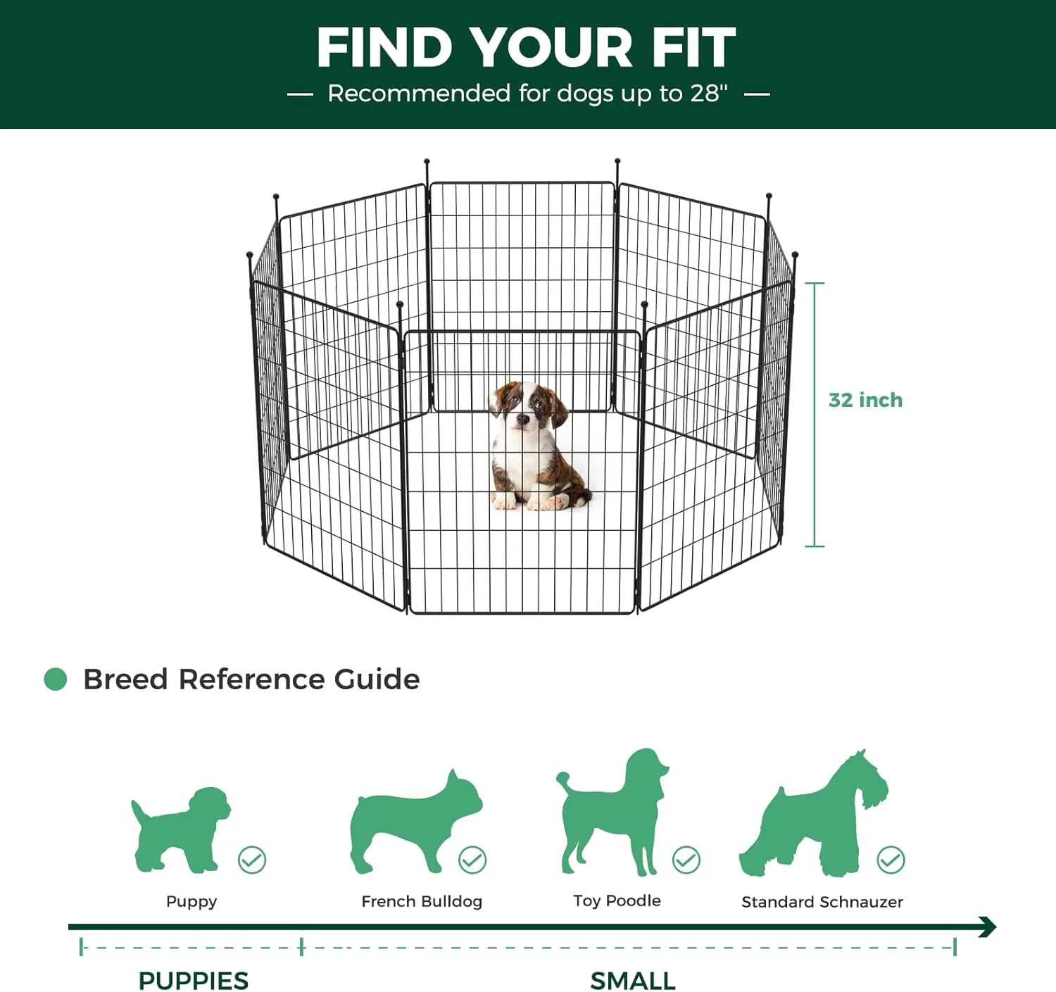 FXW MiniPaws Dog Playpen for Yard & RV Camping, Expandable 32-inch 8 Panels for Small and Medium Dogs, Portable for Indoor and Outdoor Use