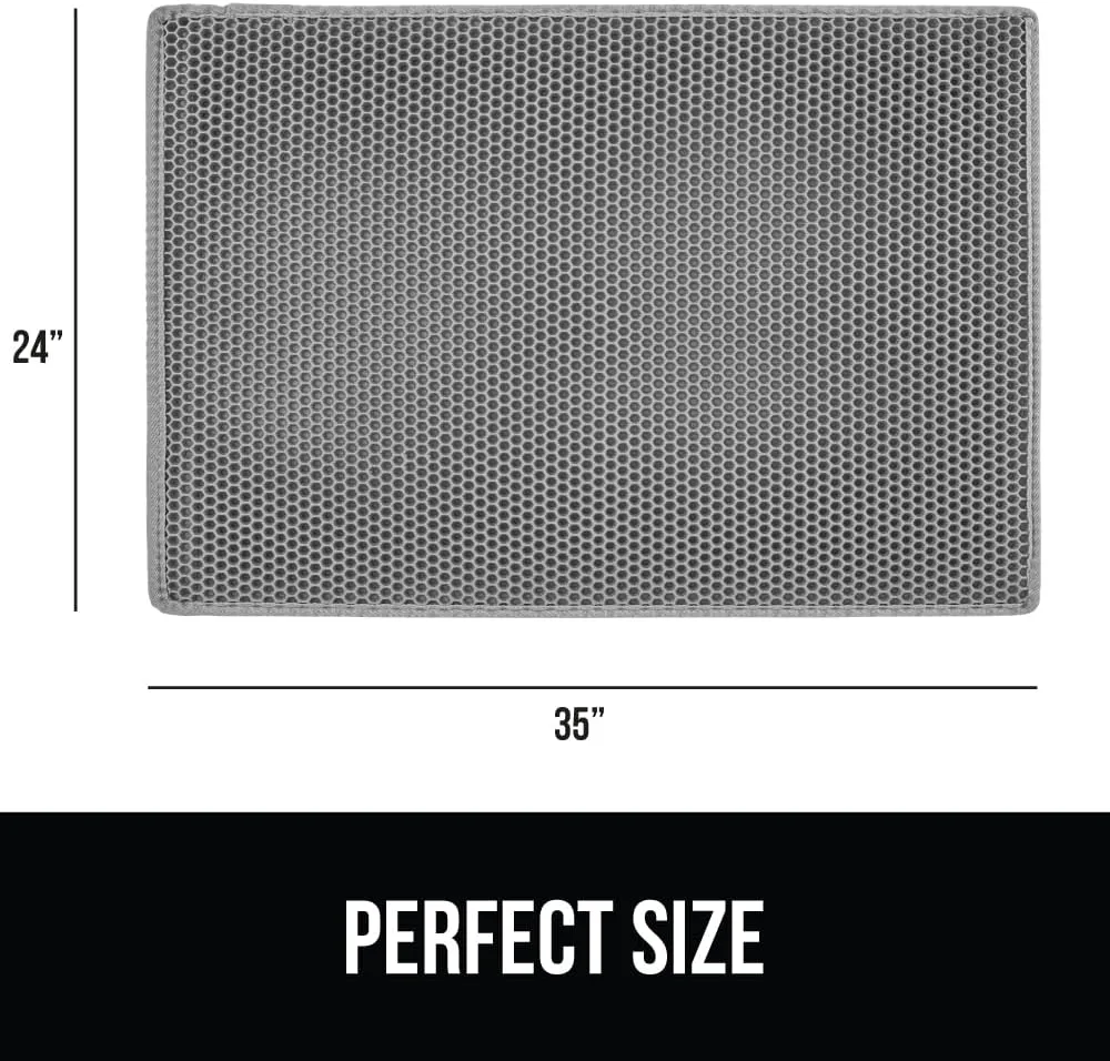 GORILLA GRIP Honeycomb Cat Litter Mat 35x24, Two Layer Trapping Waste Mats, Soft On Paws, Indoor Box Supplies and Essentials, Feeding Trap, Water Resistant on Floors, Gray