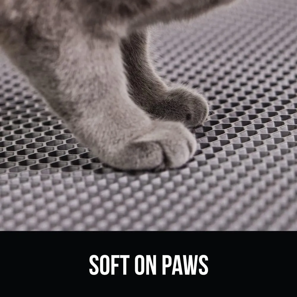 GORILLA GRIP Honeycomb Cat Litter Mat 35x24, Two Layer Trapping Waste Mats, Soft On Paws, Indoor Box Supplies and Essentials, Feeding Trap, Water Resistant on Floors, Gray