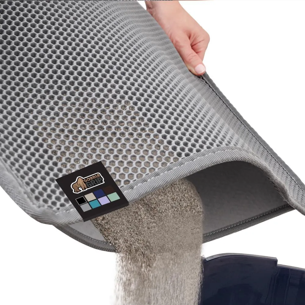 GORILLA GRIP Honeycomb Cat Litter Mat 35x24, Two Layer Trapping Waste Mats, Soft On Paws, Indoor Box Supplies and Essentials, Feeding Trap, Water Resistant on Floors, Gray