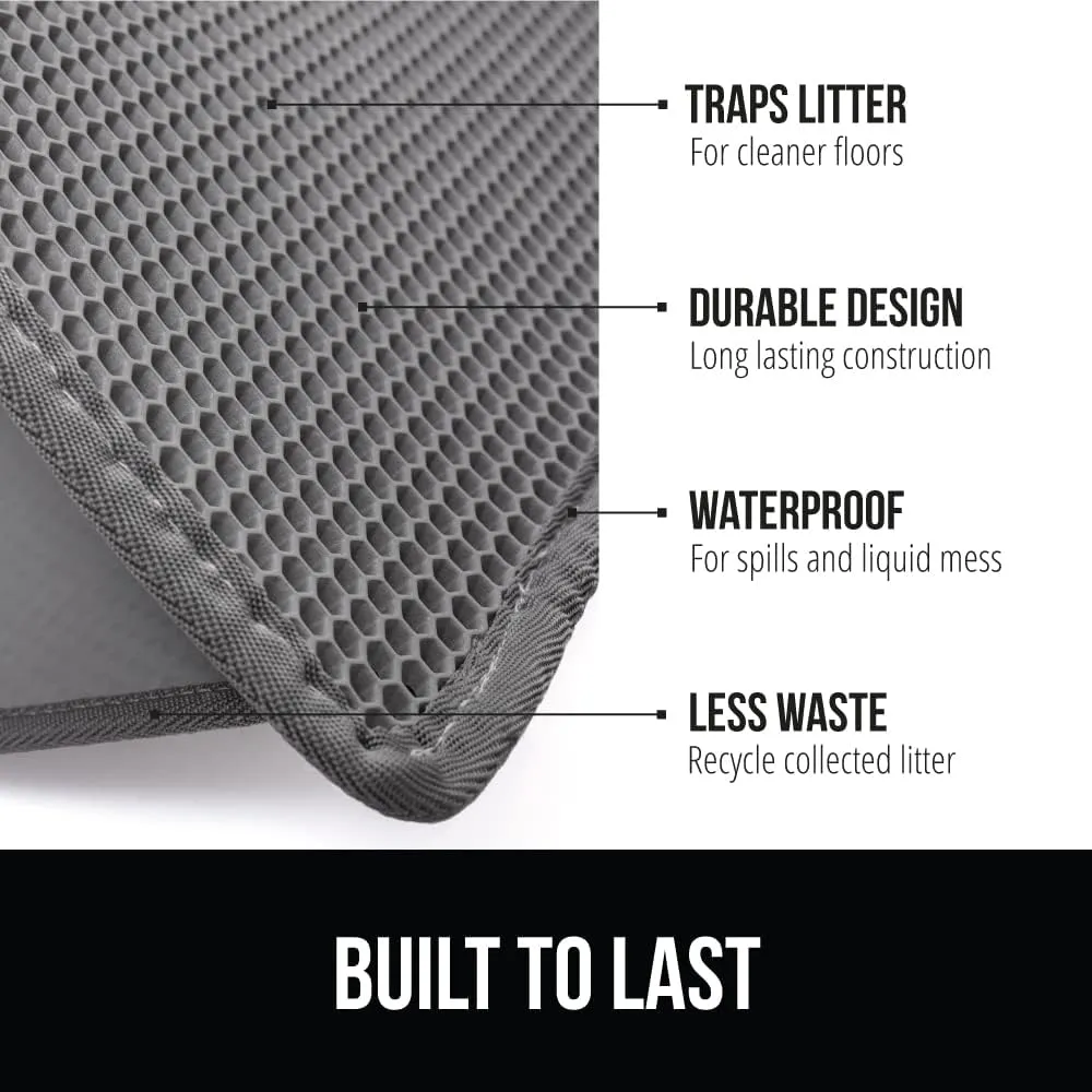 GORILLA GRIP Honeycomb Cat Litter Mat 35x24, Two Layer Trapping Waste Mats, Soft On Paws, Indoor Box Supplies and Essentials, Feeding Trap, Water Resistant on Floors, Gray