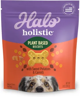 Halo Holistic Vegan Dog Treats, Plant-Based Dog Treat with Sweet Potato & Carrots, Vegan Treat Pouch, 8 Oz bag