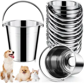 Hicarer 10 Pcs Dog Stainless Steel Bucket Heavy Duty for Dogs Water Metal Bucket with Handle Small Metal Pail for Pet Food and Water Storage Milking Goats Small Animals (2.1 Quart)
