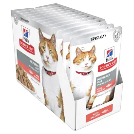 Hills Science Diet Young Adult Neutered Salmon Cat Food Pouches 85g x 12^^^