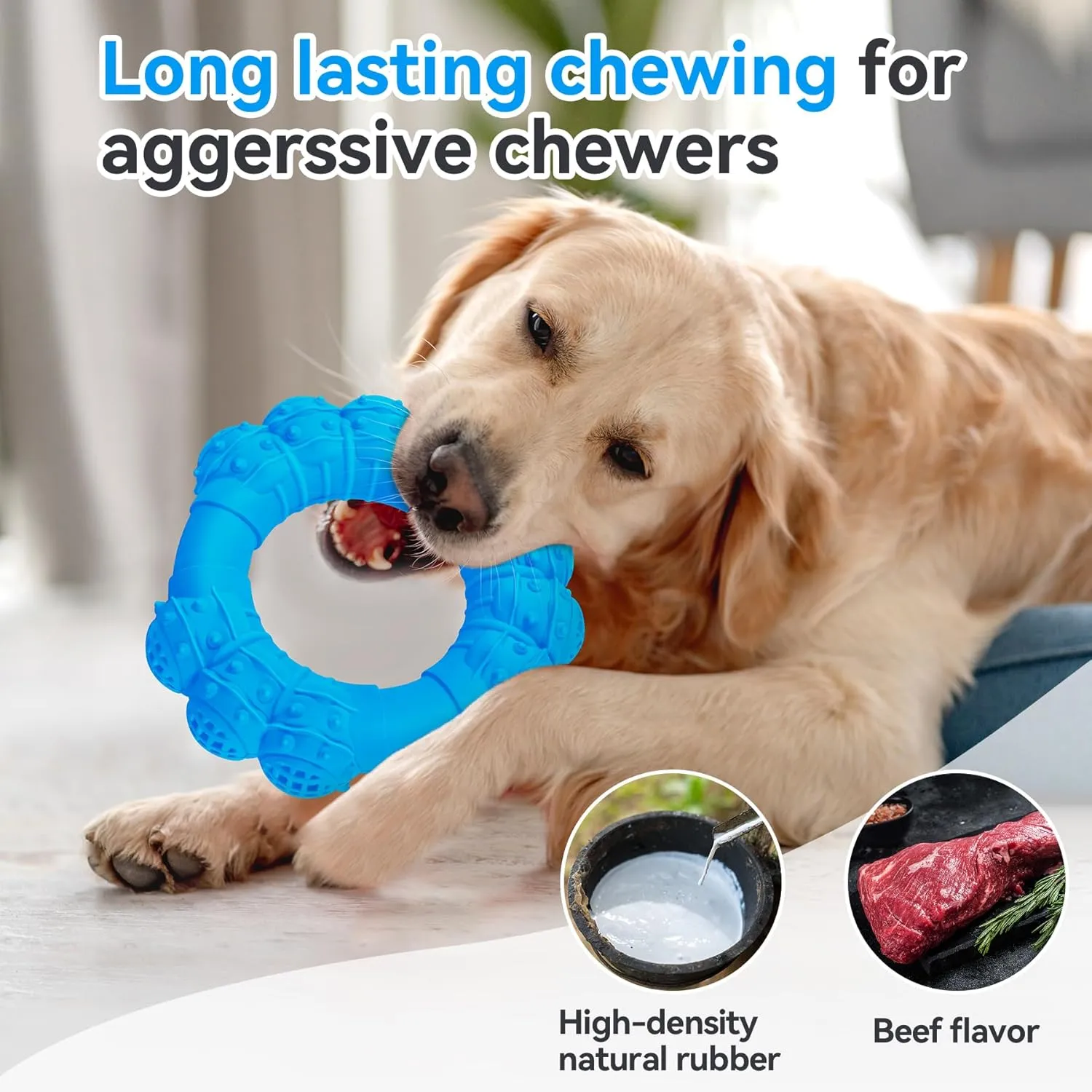 Indestructible Dog Chew Ring Toys for Aggressive Chewers, Super Chewer Dog Toys for Medium Large Dogs, Puppy Teething Rings for Relax, Interactive Dogs Ring Toy, Heavy Duty Dogs Teething Toy