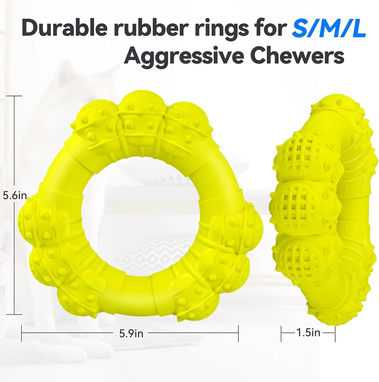 Indestructible Dog Chew Ring Toys for Aggressive Chewers, Super Chewer Dog Toys for Medium Large Dogs, Puppy Teething Rings for Relax, Interactive Dogs Ring Toy, Heavy Duty Dogs Teething Toy