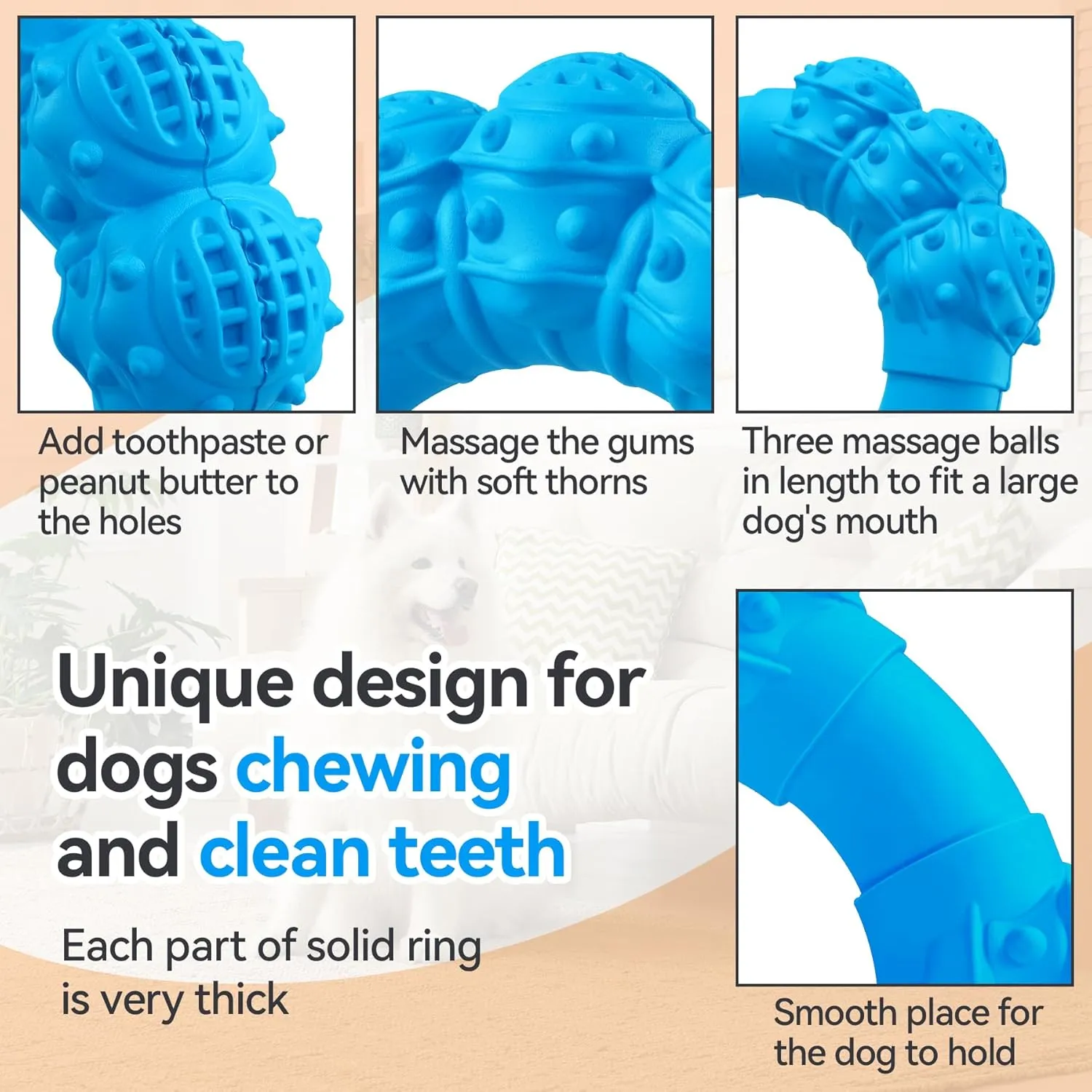 Indestructible Dog Chew Ring Toys for Aggressive Chewers, Super Chewer Dog Toys for Medium Large Dogs, Puppy Teething Rings for Relax, Interactive Dogs Ring Toy, Heavy Duty Dogs Teething Toy