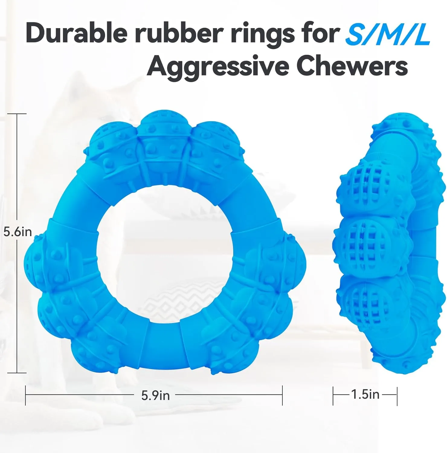 Indestructible Dog Chew Ring Toys for Aggressive Chewers, Super Chewer Dog Toys for Medium Large Dogs, Puppy Teething Rings for Relax, Interactive Dogs Ring Toy, Heavy Duty Dogs Teething Toy