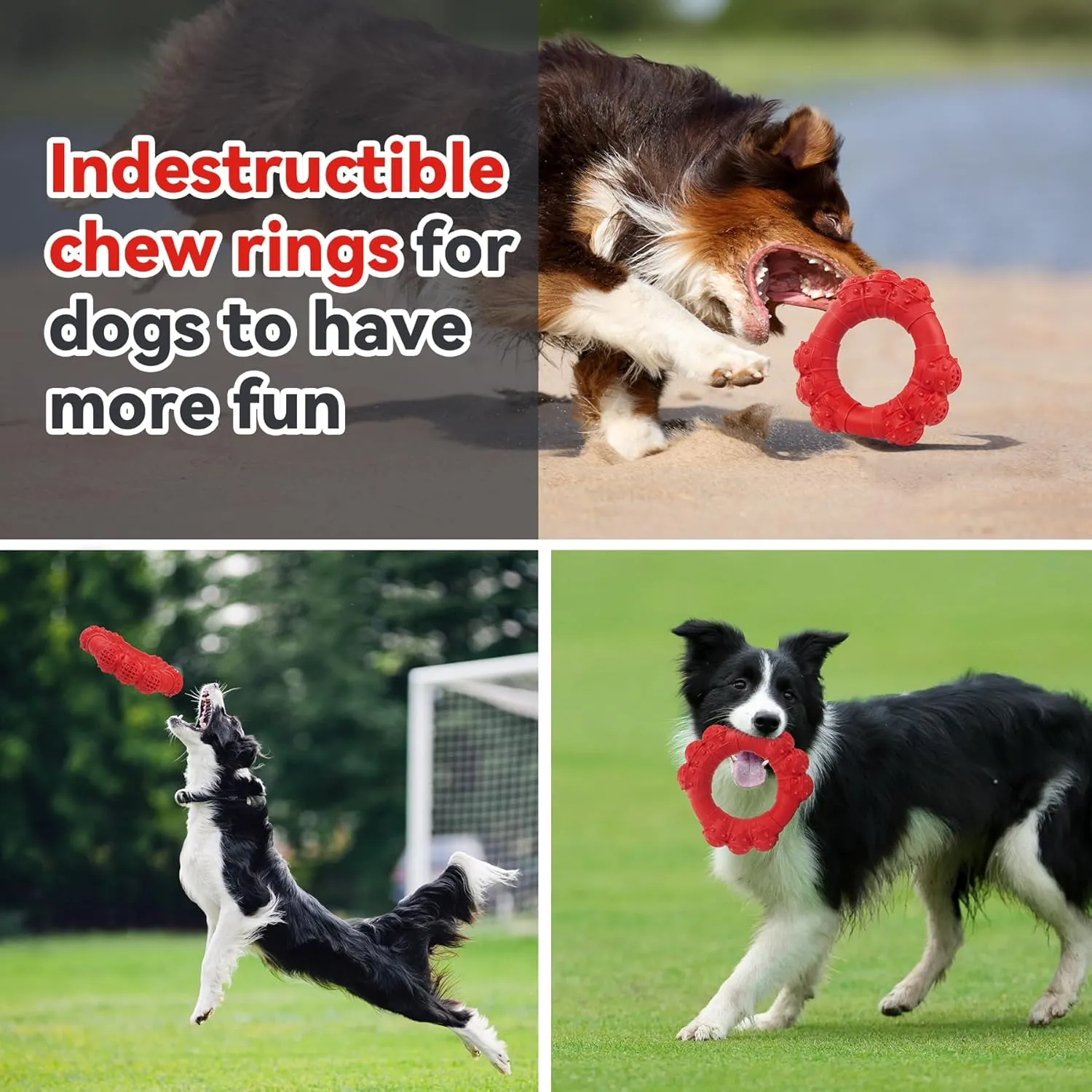 Indestructible Dog Chew Toys for Aggressive Chewers, Super Chewer Toys for Medium Large Dogs, Interactive Ring Toys, Heavy Duty Teething Toy