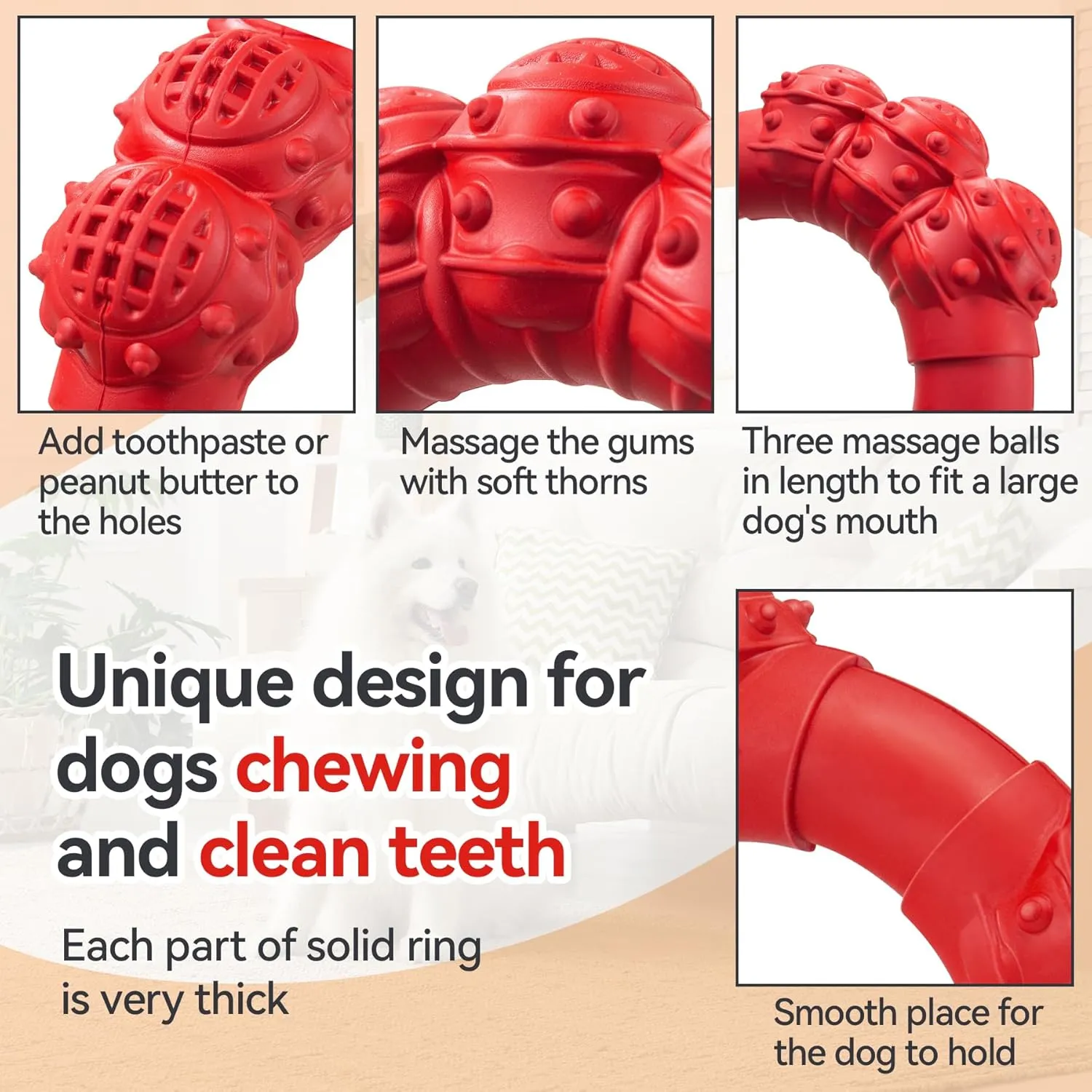Indestructible Dog Chew Toys for Aggressive Chewers, Super Chewer Toys for Medium Large Dogs, Interactive Ring Toys, Heavy Duty Teething Toy