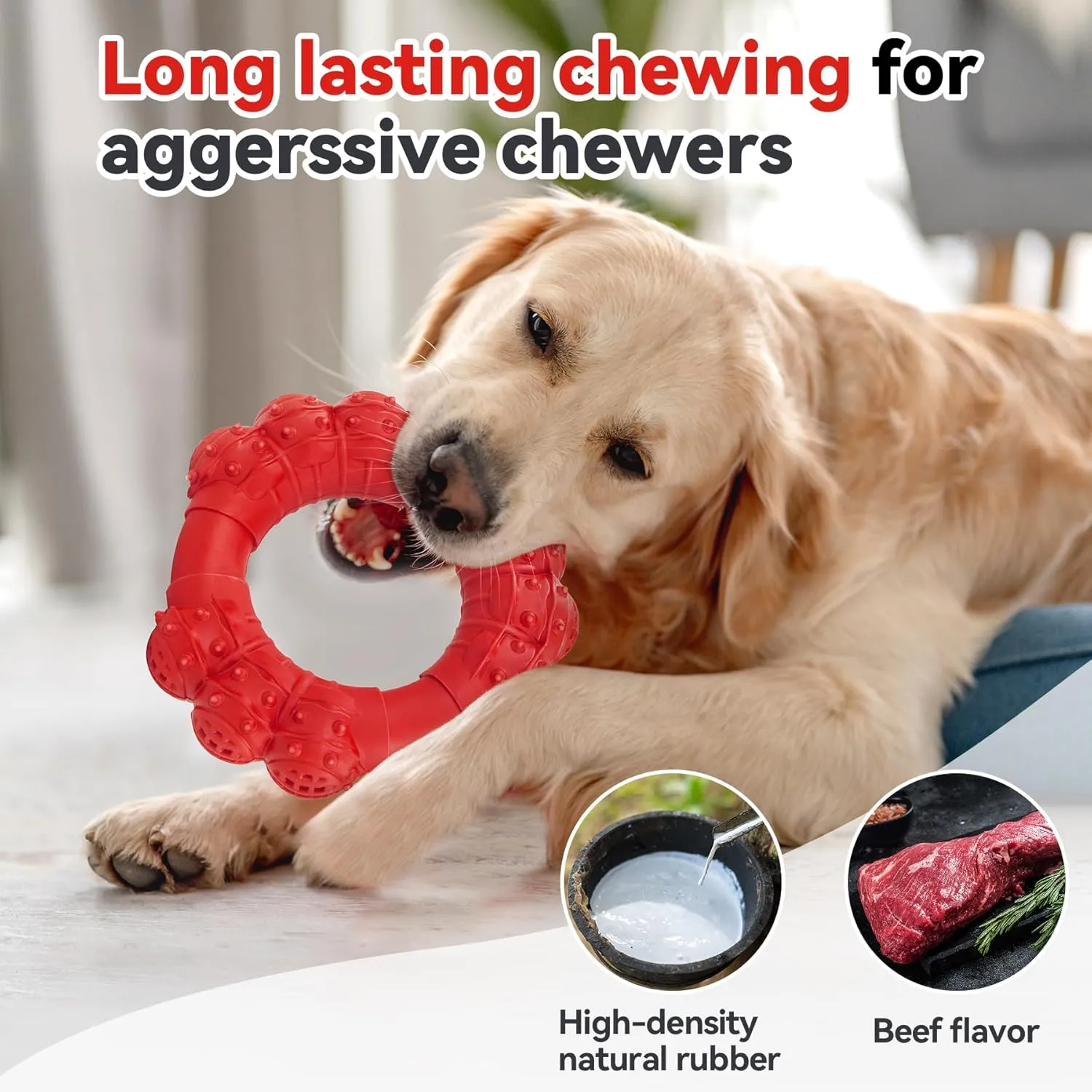 Indestructible Dog Chew Toys for Aggressive Chewers, Super Chewer Toys for Medium Large Dogs, Interactive Ring Toys, Heavy Duty Teething Toy
