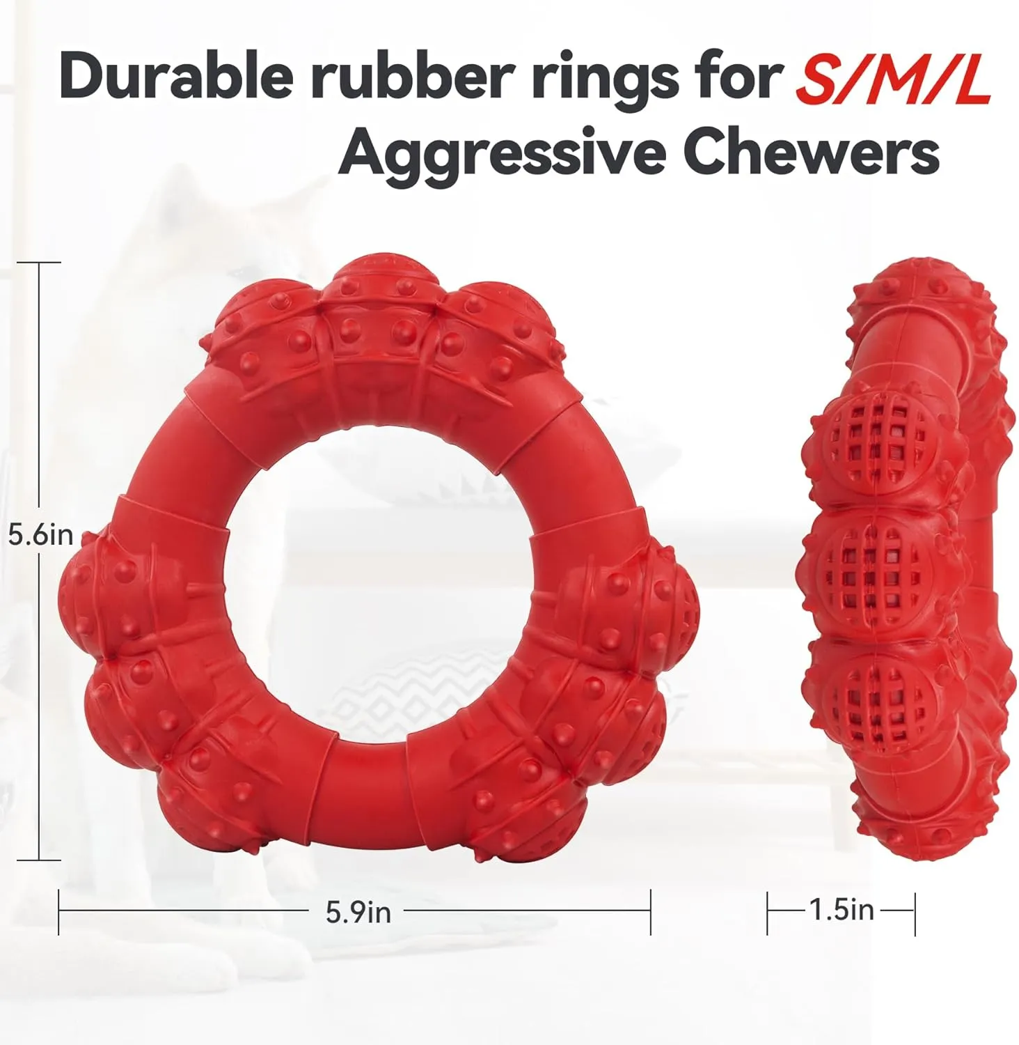 Indestructible Dog Chew Toys for Aggressive Chewers, Super Chewer Toys for Medium Large Dogs, Interactive Ring Toys, Heavy Duty Teething Toy