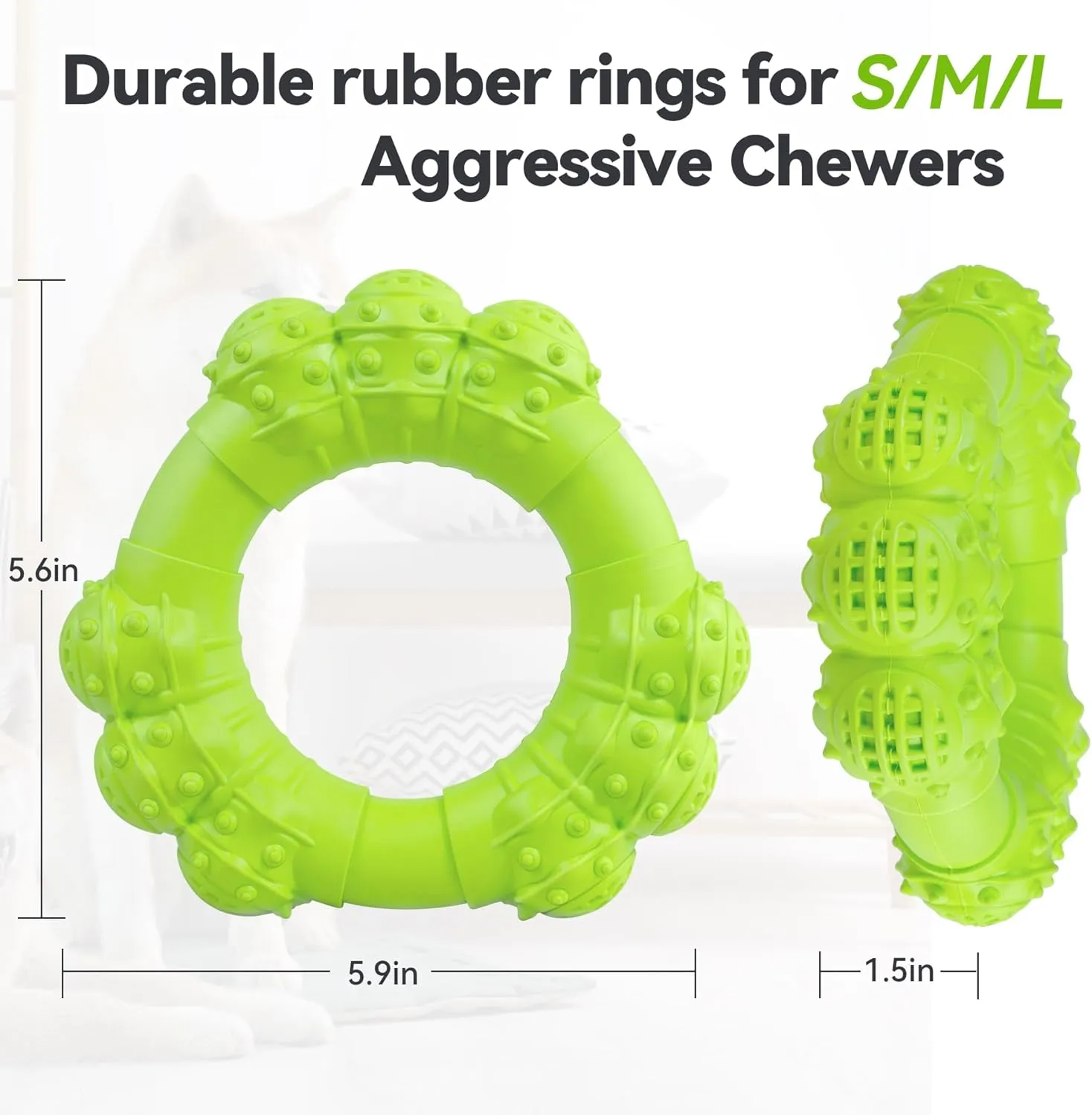 Indestructible Dog Chew Toys for Aggressive Chewers, Super Chewer Toys for Medium Large Dogs, Interactive Ring Toys, Heavy Duty Teething Toy
