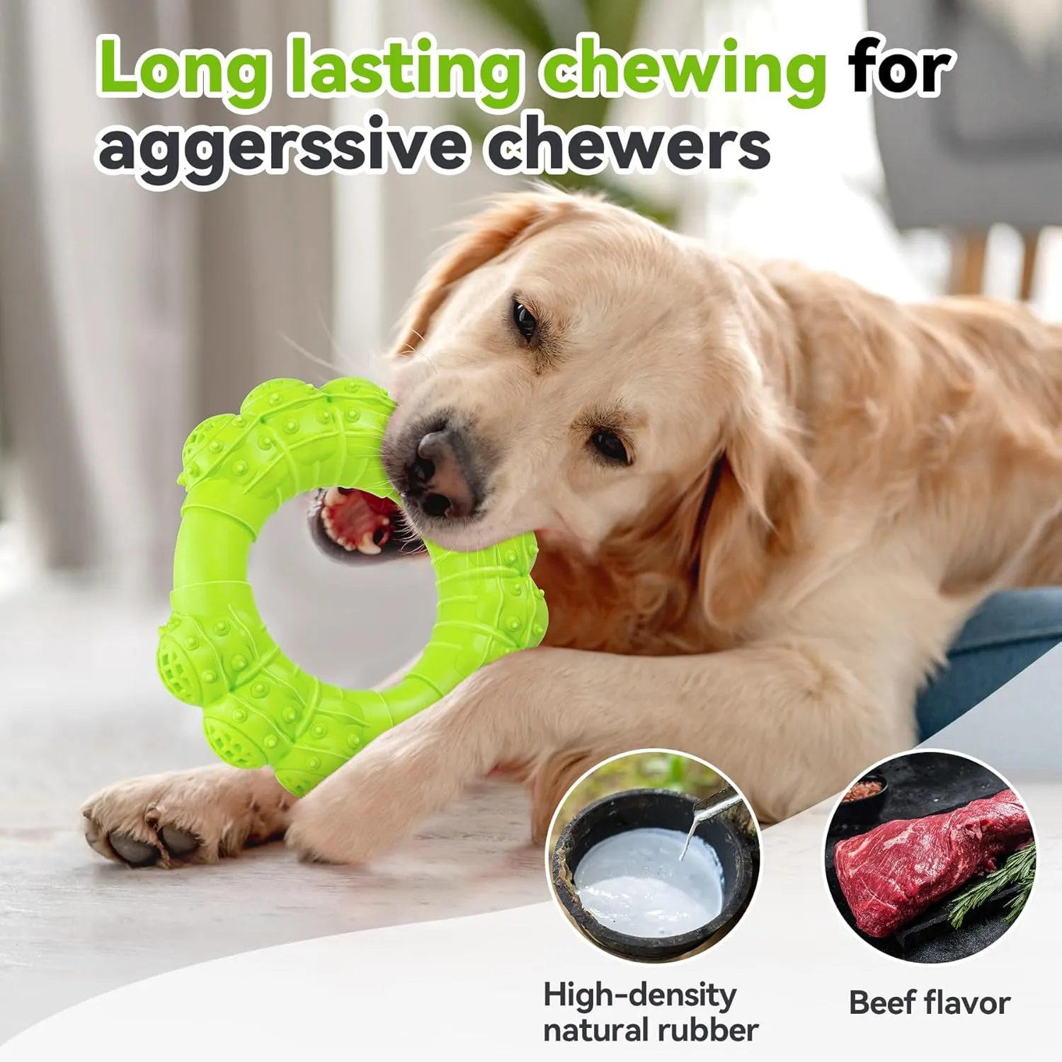 Indestructible Dog Chew Toys for Aggressive Chewers, Super Chewer Toys for Medium Large Dogs, Interactive Ring Toys, Heavy Duty Teething Toy