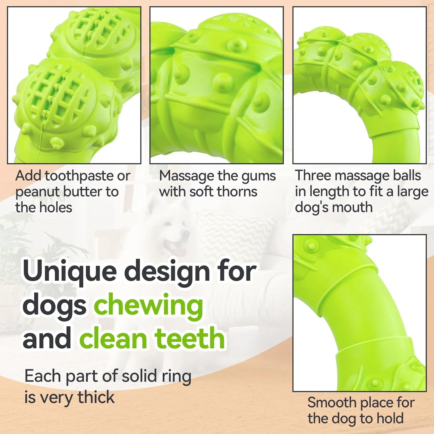 Indestructible Dog Chew Toys for Aggressive Chewers, Super Chewer Toys for Medium Large Dogs, Interactive Ring Toys, Heavy Duty Teething Toy