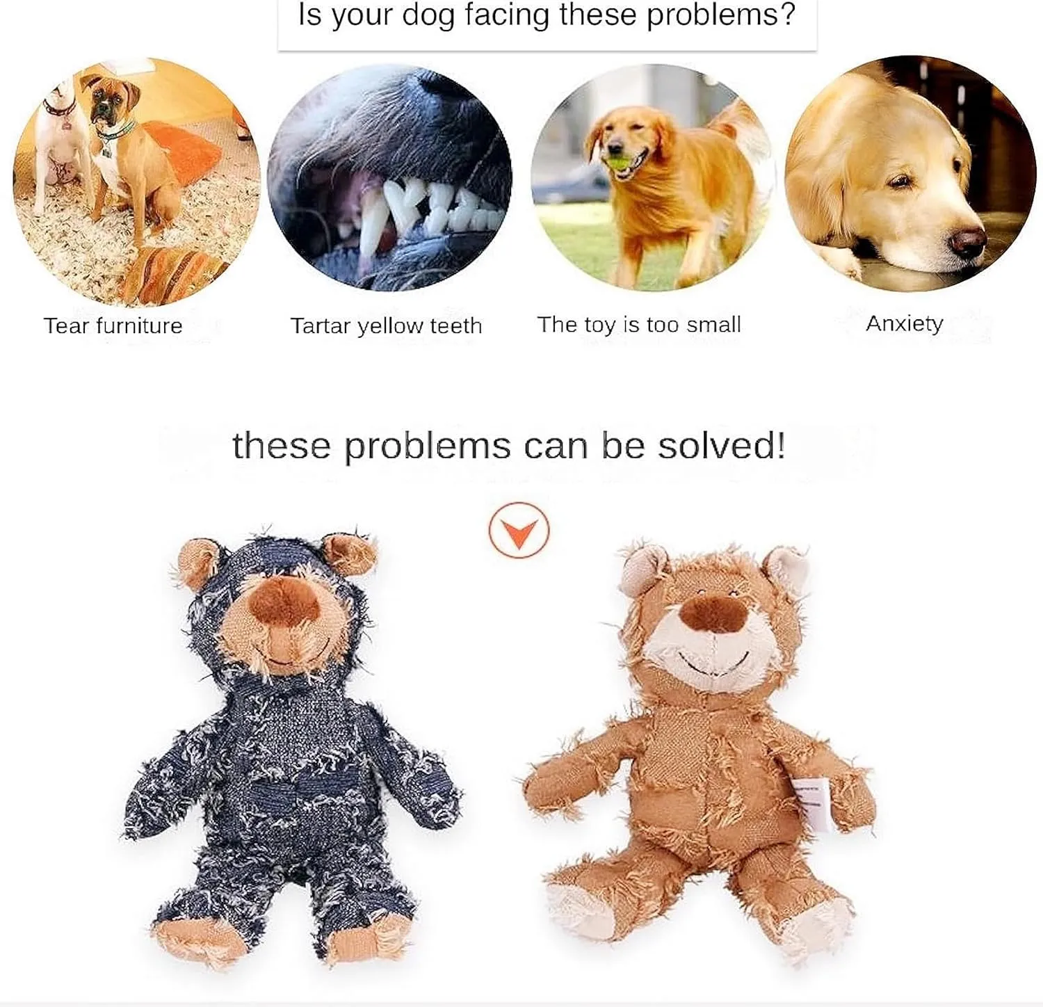 Indestructible Robust Bear - Large Dog Toy, Durable Squeaky Plush Toy for Heavy Chewers, Interactive Dog Toys for Boredom, Suitable for Large Breeds