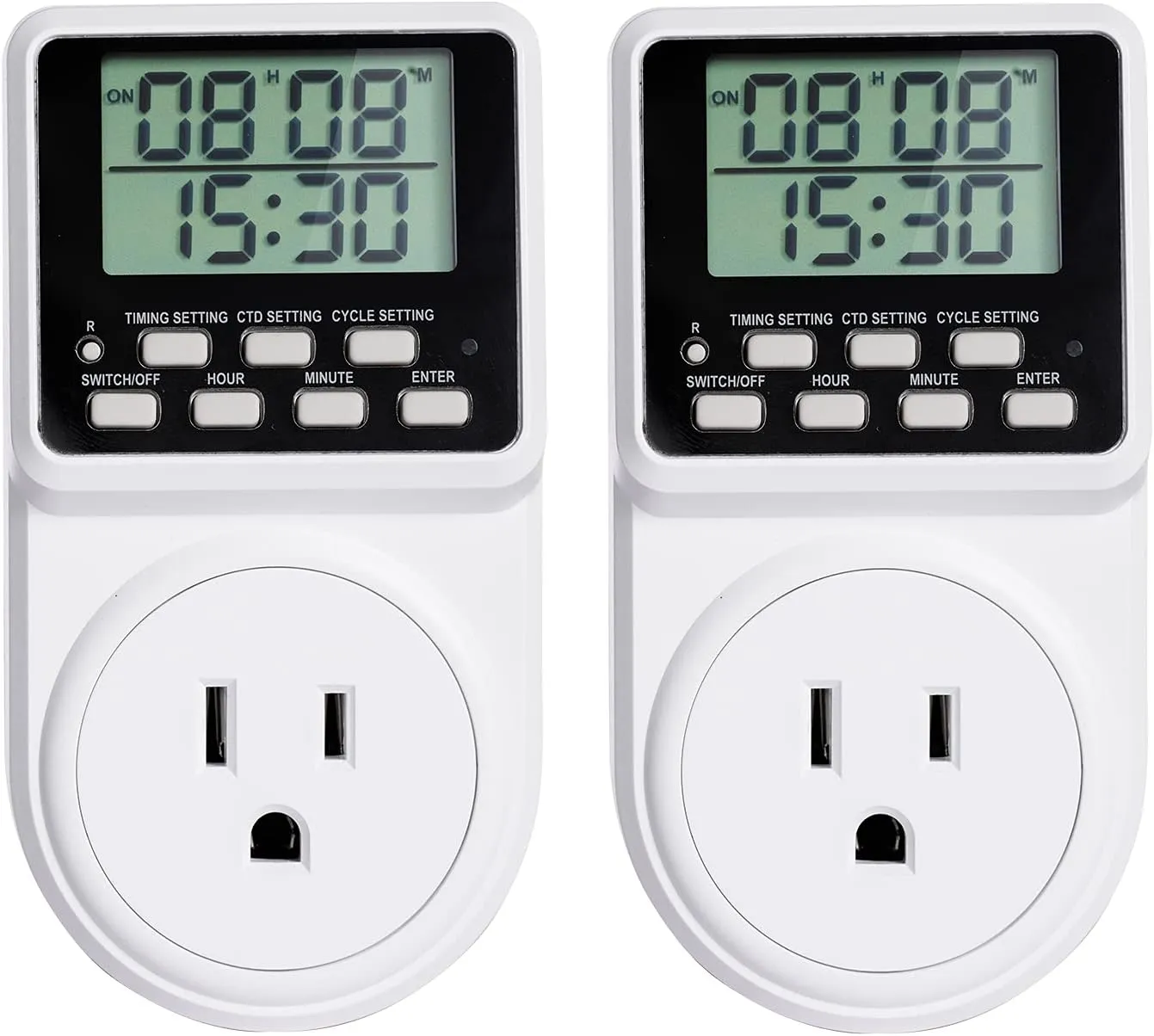Indoor Digital Infinite Repeat Cycle Intermittent Outlet Timer Plug 24 Hour Programmable Timed Electrical Power Switch with Countdown Delay on Off Function for Lights and Appliances (2 Pack)