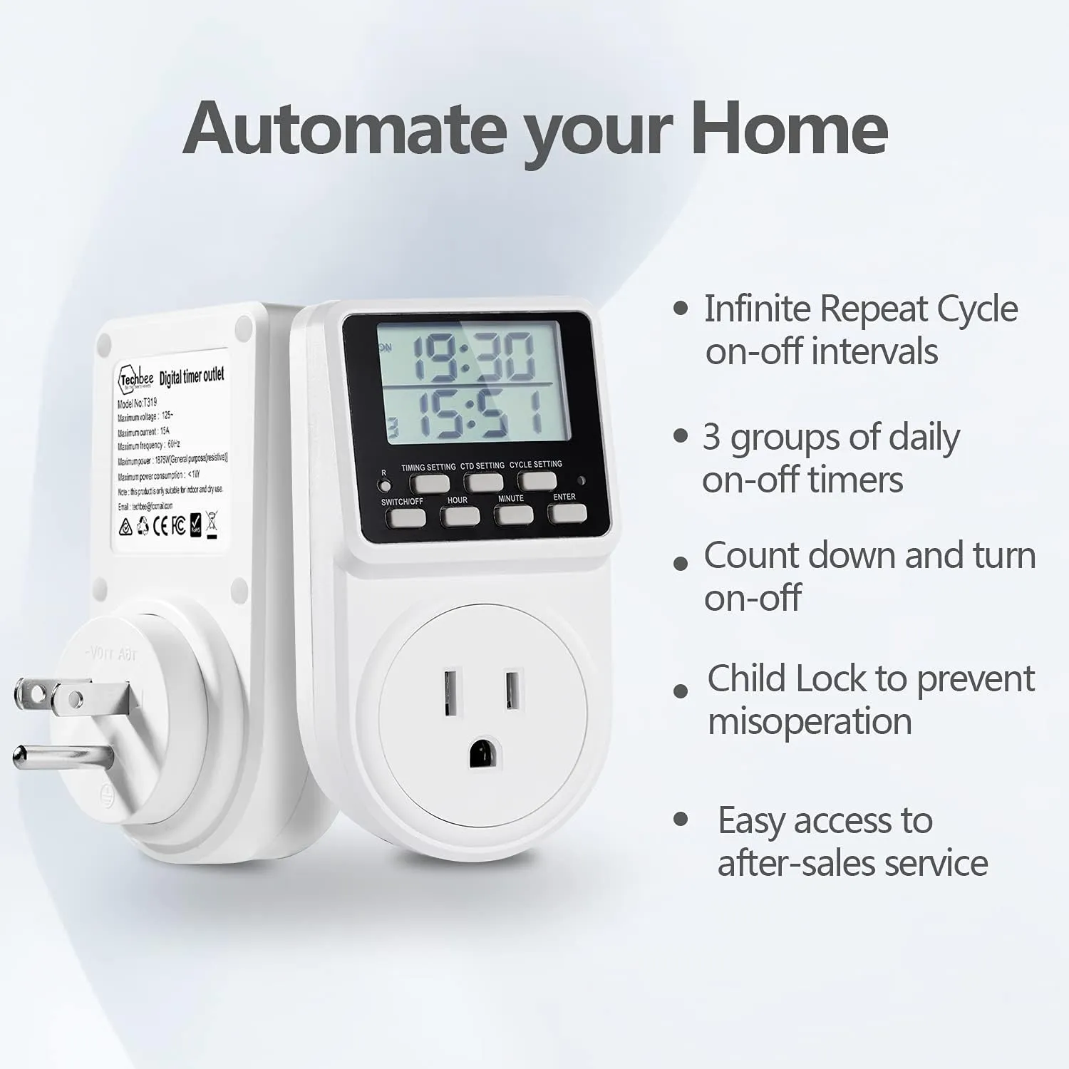 Indoor Digital Infinite Repeat Cycle Intermittent Outlet Timer Plug 24 Hour Programmable Timed Electrical Power Switch with Countdown Delay on Off Function for Lights and Appliances (2 Pack)