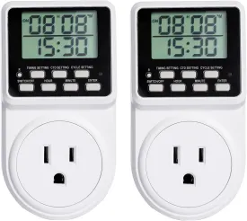 Indoor Digital Infinite Repeat Cycle Intermittent Outlet Timer Plug 24 Hour Programmable Timed Electrical Power Switch with Countdown Delay on Off Function for Lights and Appliances (2 Pack)