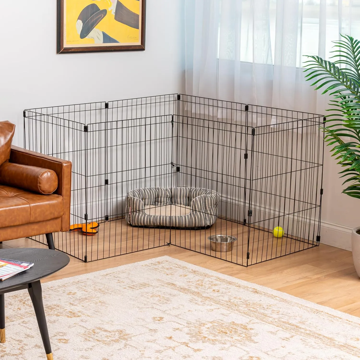 IRIS USA Metal Dog Playpen, 8-Panel 30" Pet Playpen, Puppy Playpen, Indoor/Outdoor Dog Fence, 58 x 58 x 30, Foldable, Customizable, Black