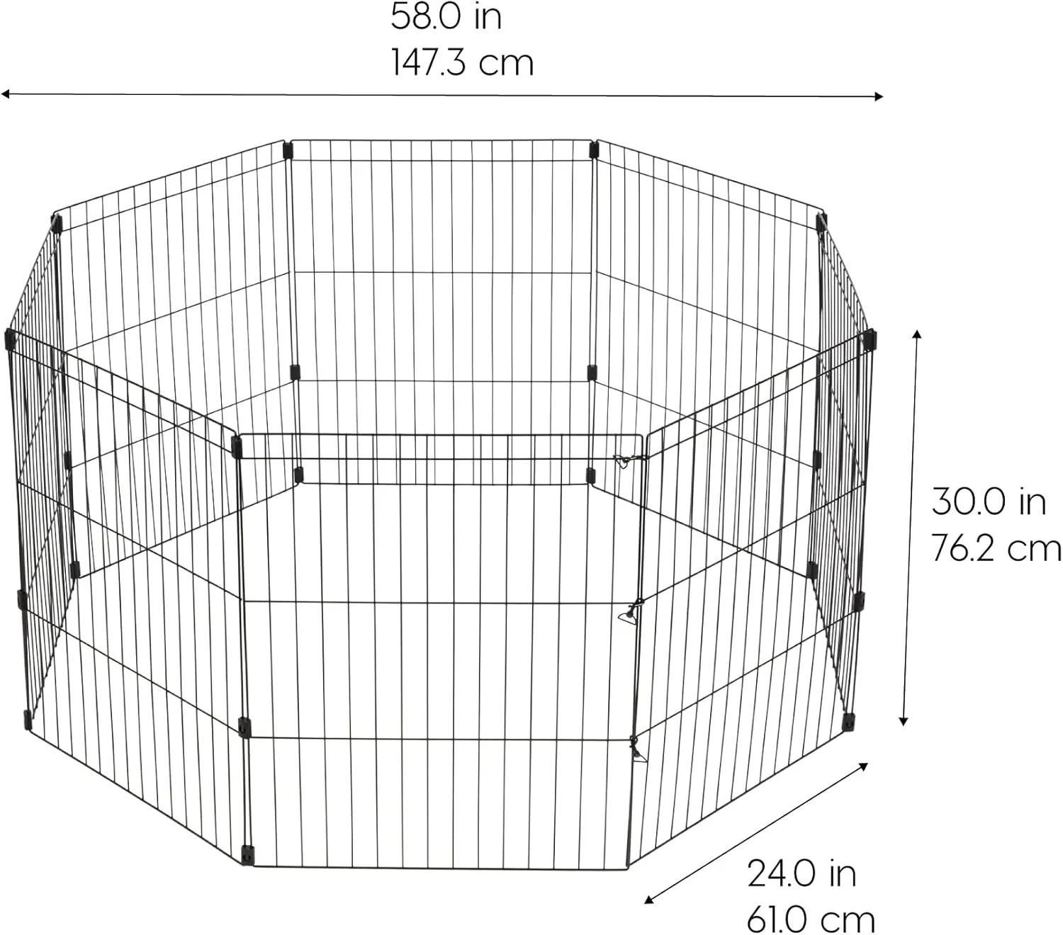 IRIS USA Metal Dog Playpen, 8-Panel 30" Pet Playpen, Puppy Playpen, Indoor/Outdoor Dog Fence, 58 x 58 x 30, Foldable, Customizable, Black