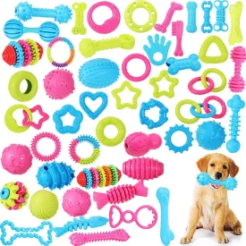 Jenaai 50 Pack Puppy Toys Chew for Teething Cute Soft Dog Toys Interactive Teething for Small Dogs Anxiety Relief Cleaning Teeth, Assorted Style