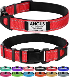 Joytale Personalized Dog Collars, Reflective Nylon Collar with Engraved Name Plate, Customized for Large Dogs, Red, L