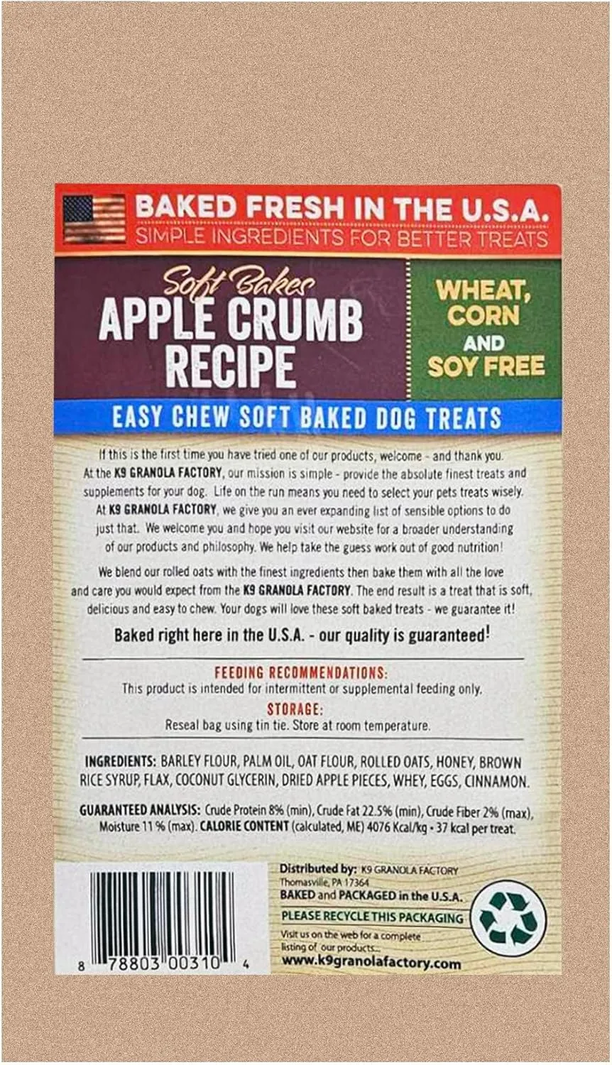 K9 Granola Factory Soft Bakes, 12 Ounce (12 Ounce (Pack of 1), Apple Crumb)