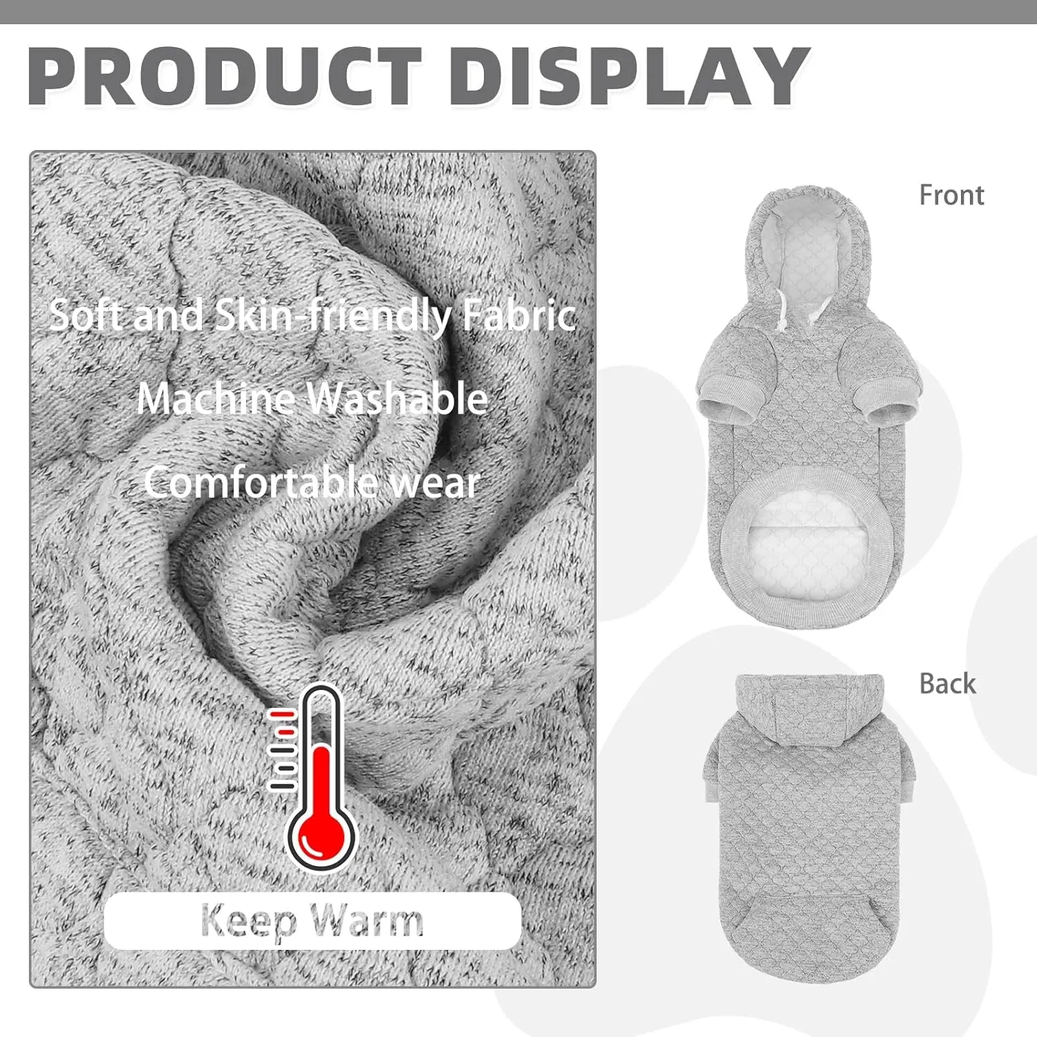 KOOLTAIL Dog Hoodie Pet Clothes Sweater with Hat and Pocket for Small Medium Large Dogs, Warm Soft Dog Cold Weather Coat, Clover Laminated Cotton Hooded Sweatshirt Outfit for Puppy Cats, Grey SM